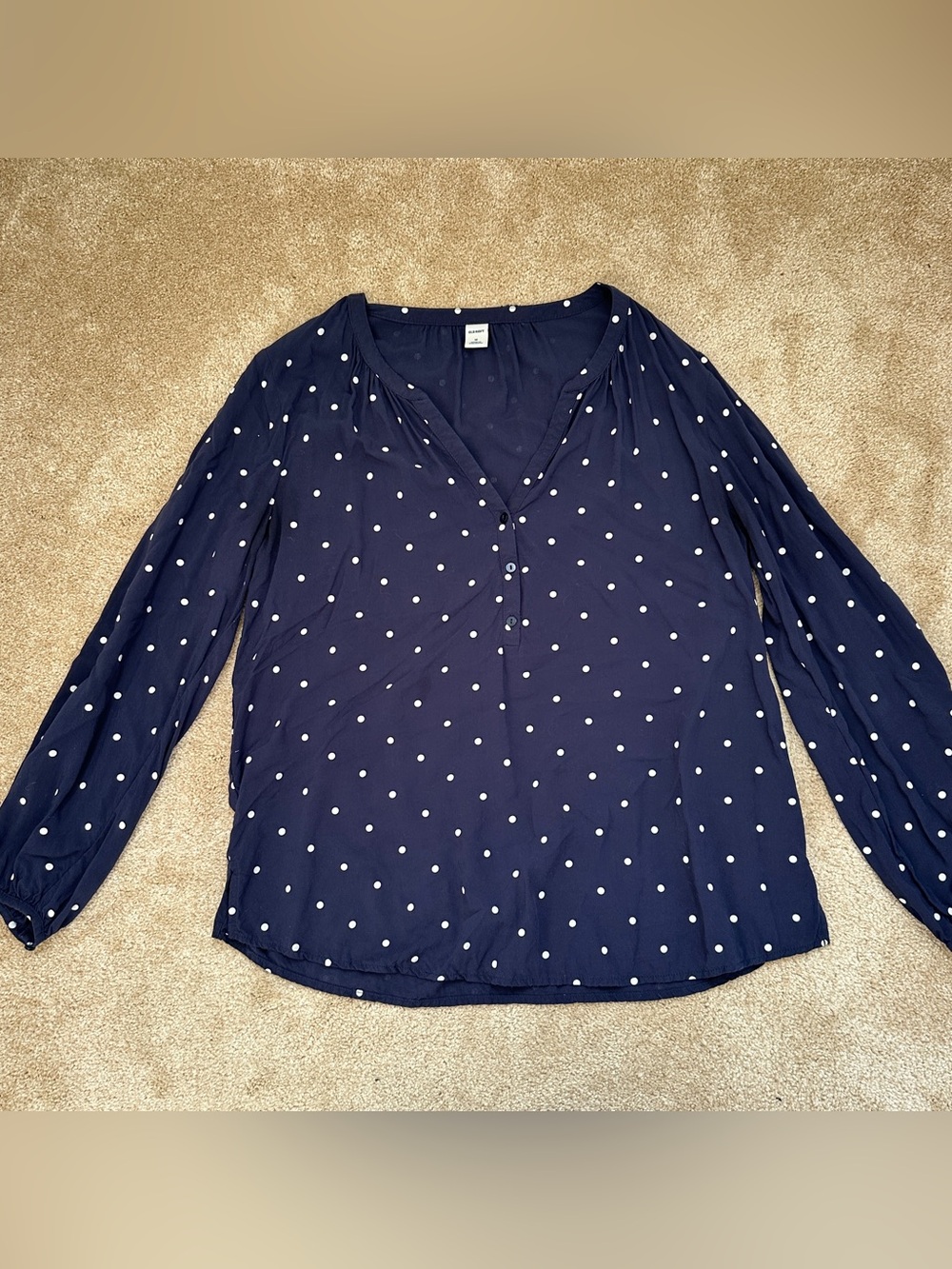 Old Navy Navy Blue White Polka Dot Long Sleeve Blouse Size M